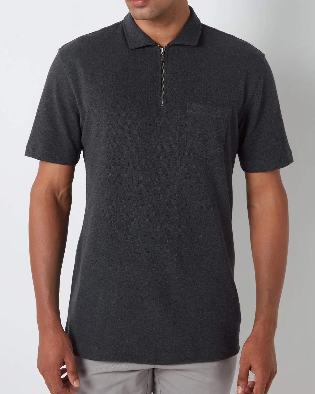 Signature Zipper Polo T-Shirt - Dark Grey