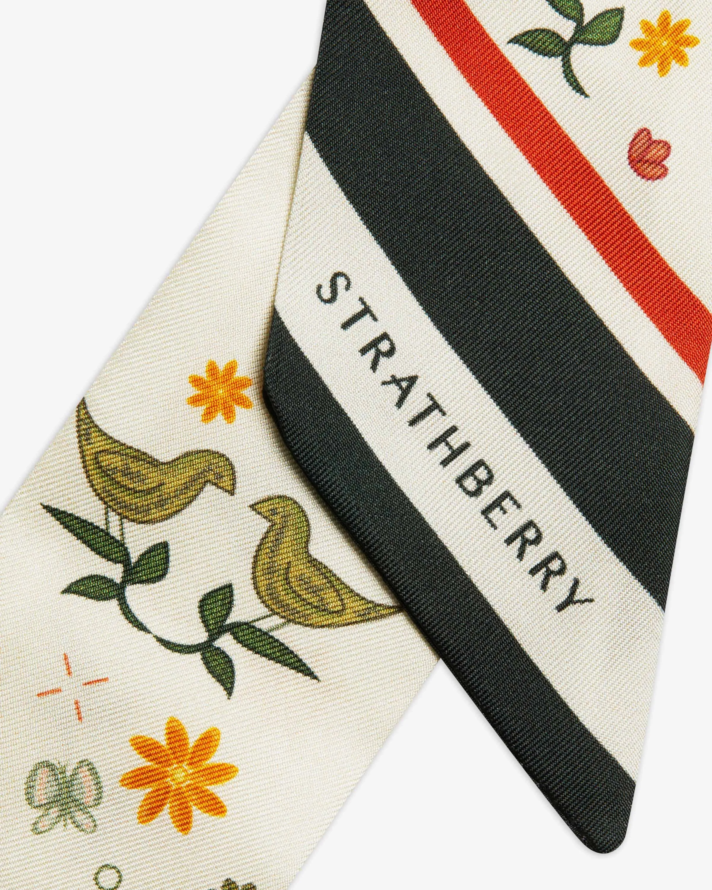 Silk Skinny Scarf - Vanilla Bird Print