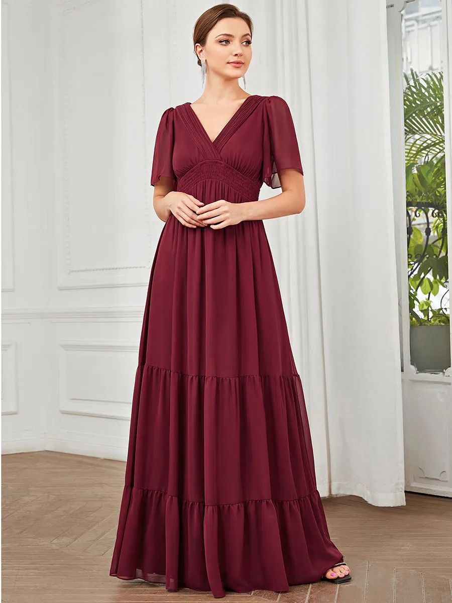 Simple V Neck A Line Short Sleeves Wholesale Bridesmaid Dresses