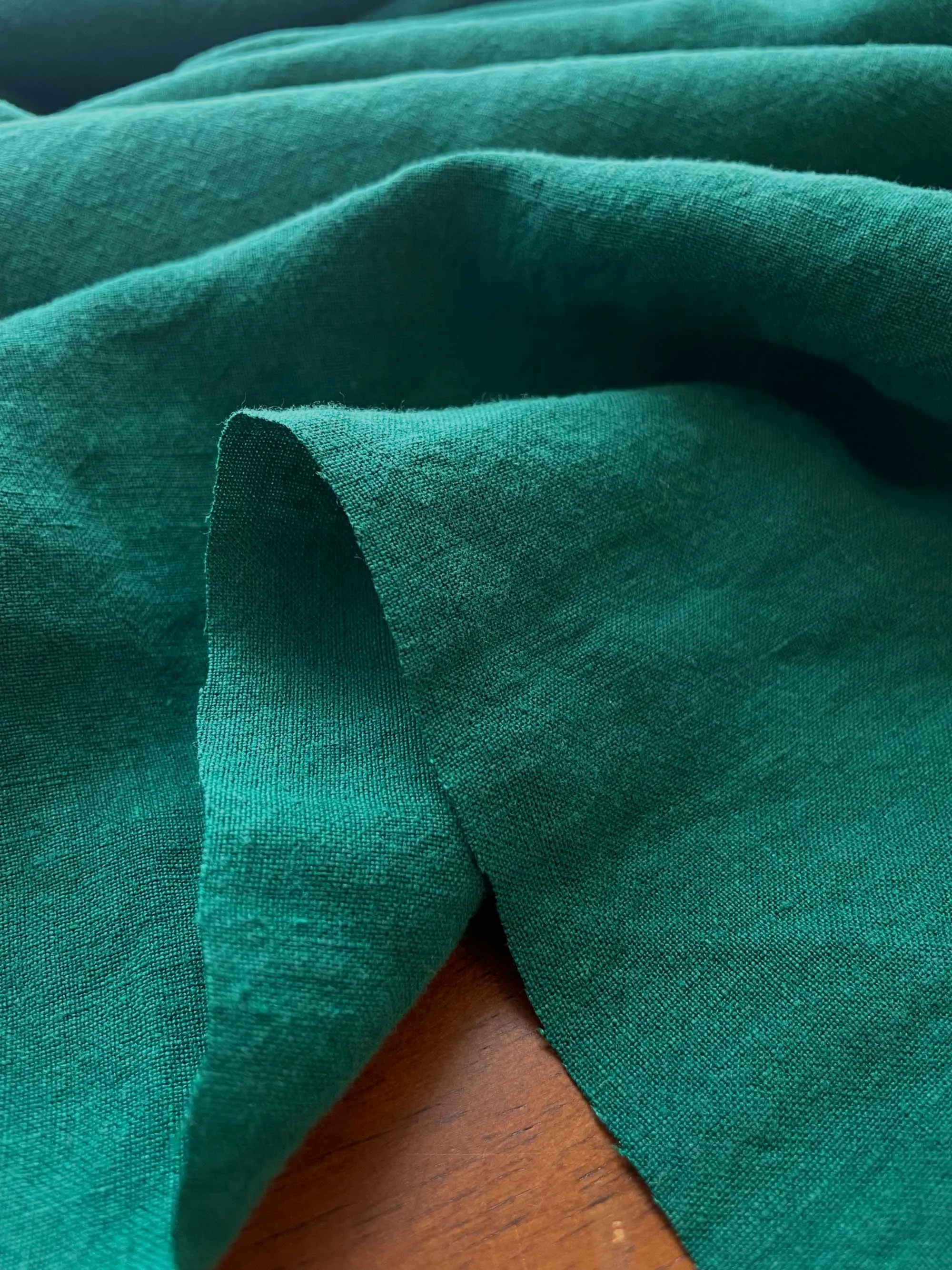 Soft Washed Lightweight Linen Fabric in Emerald