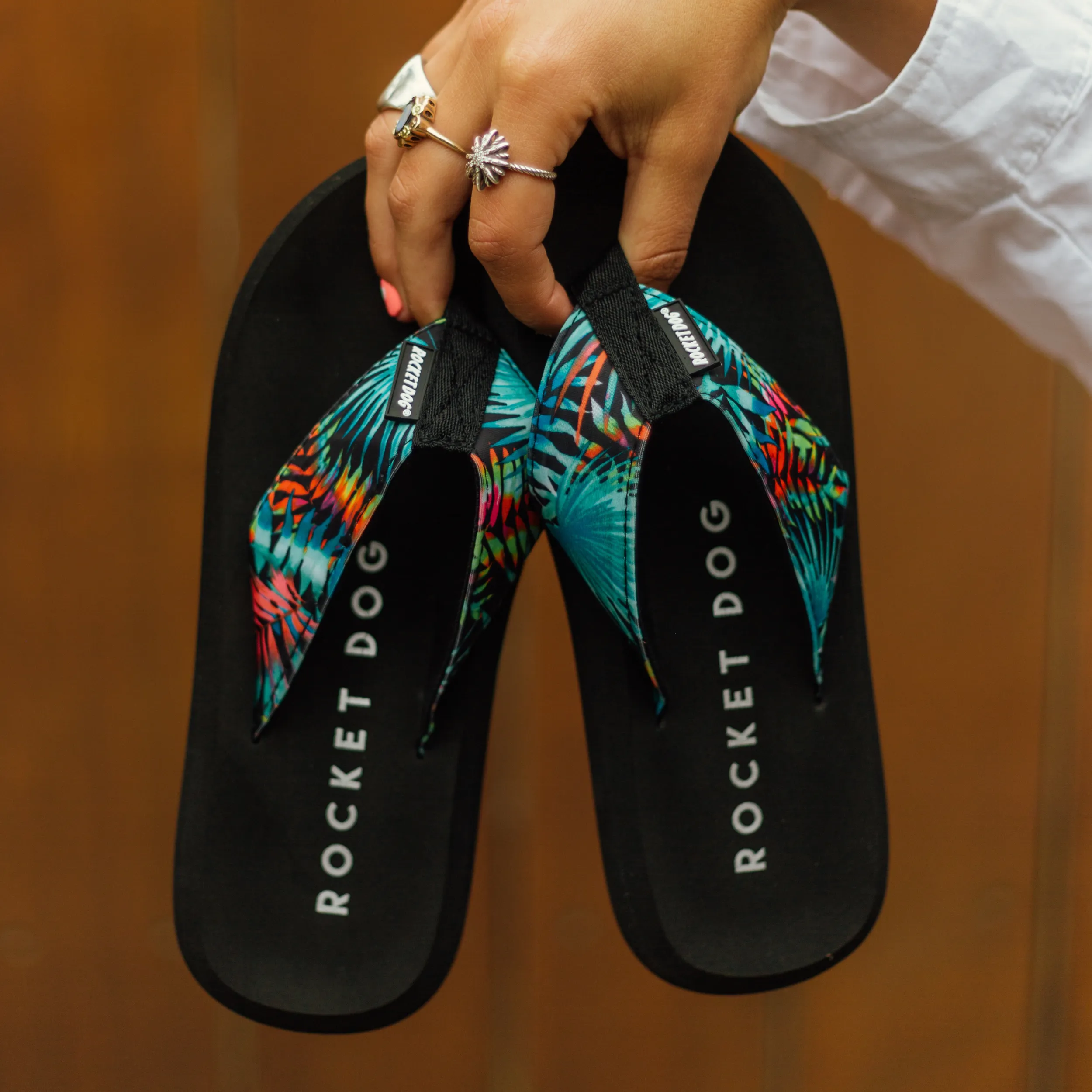 Spotlight Black Palm Print Flip Flop