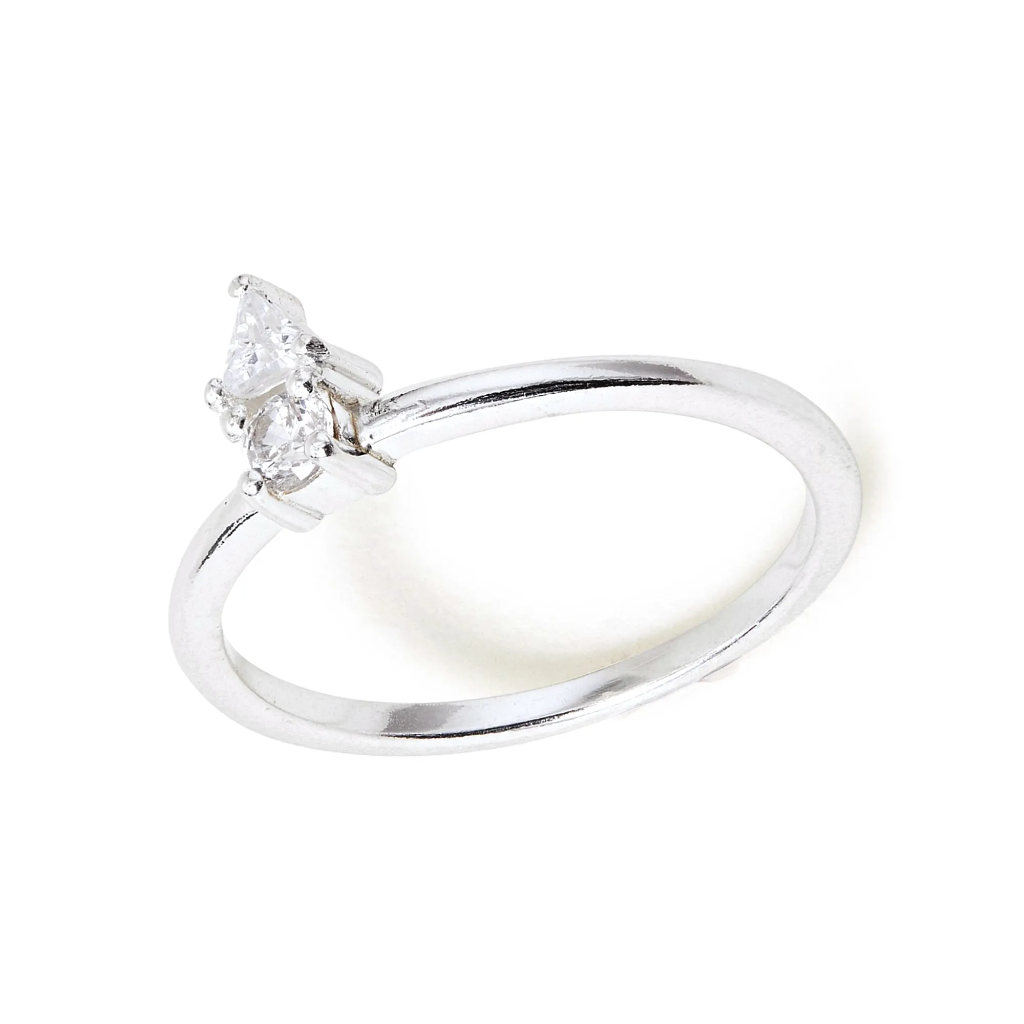 Sterling Silver Sparkle Two Stone Ring White-Medium