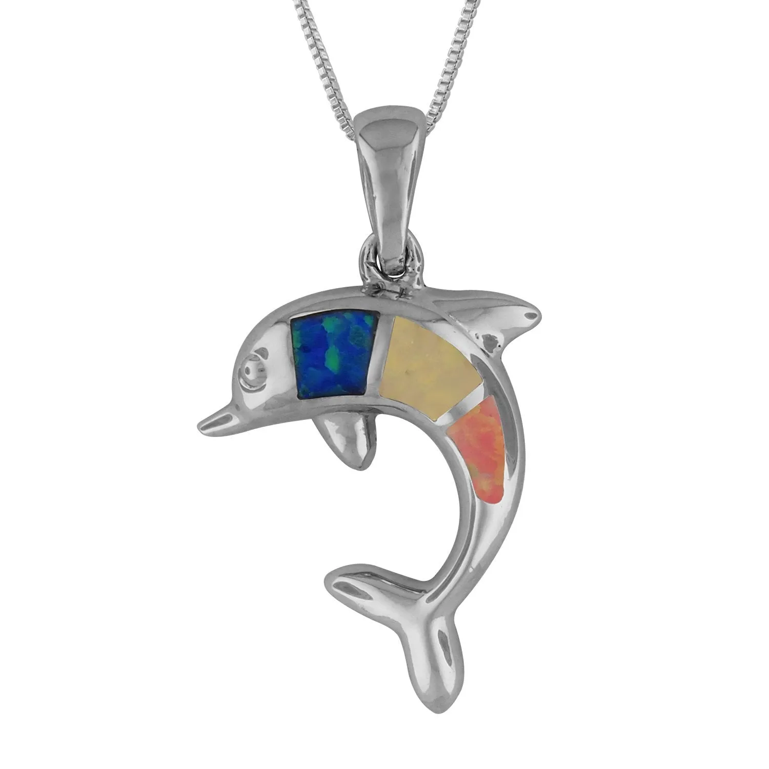 Sterling Silver Synthetic Opal Dolphin Pendant Necklace, 16 2" Extender