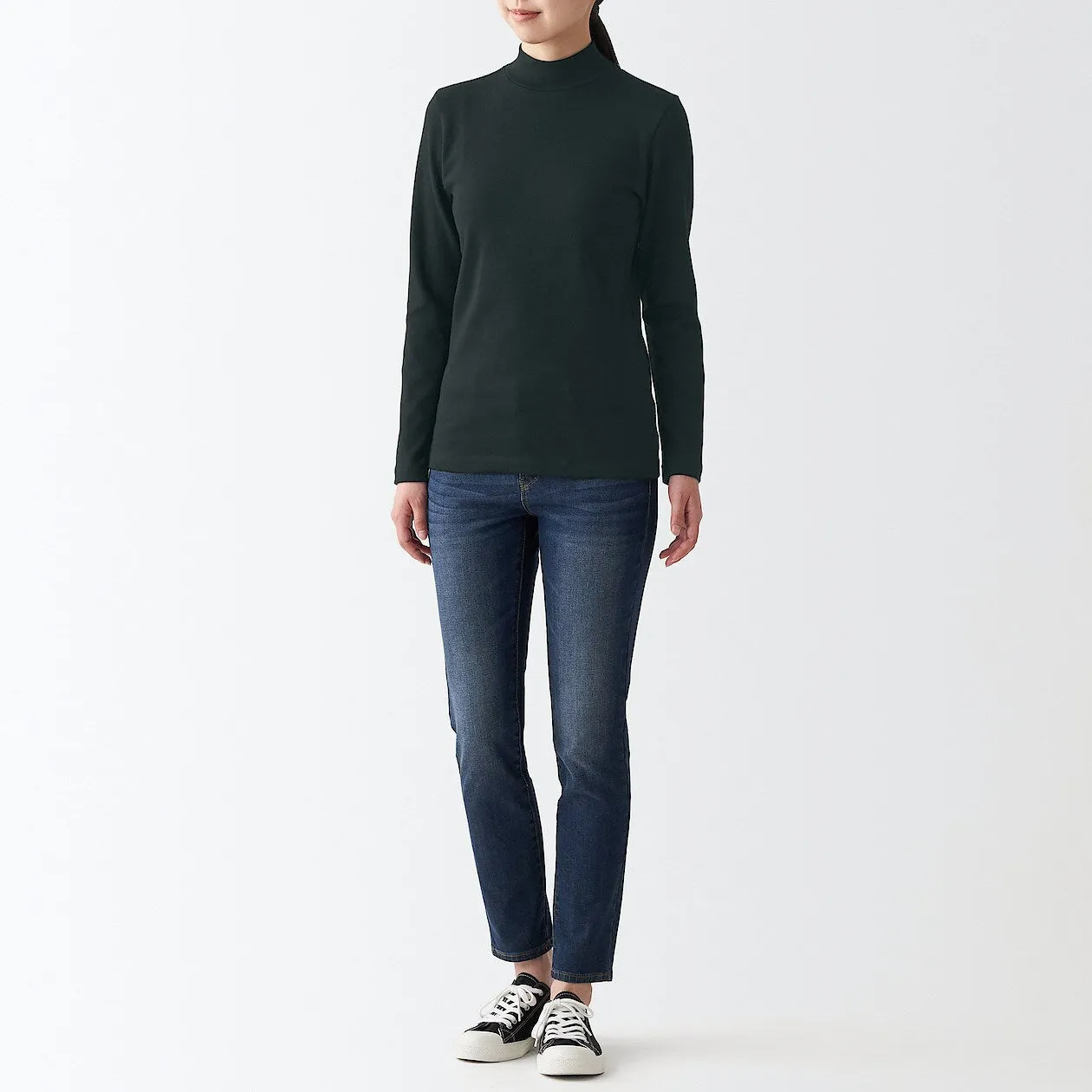 Stretch Ribbed High Neck Long Sleeve T-Shirt