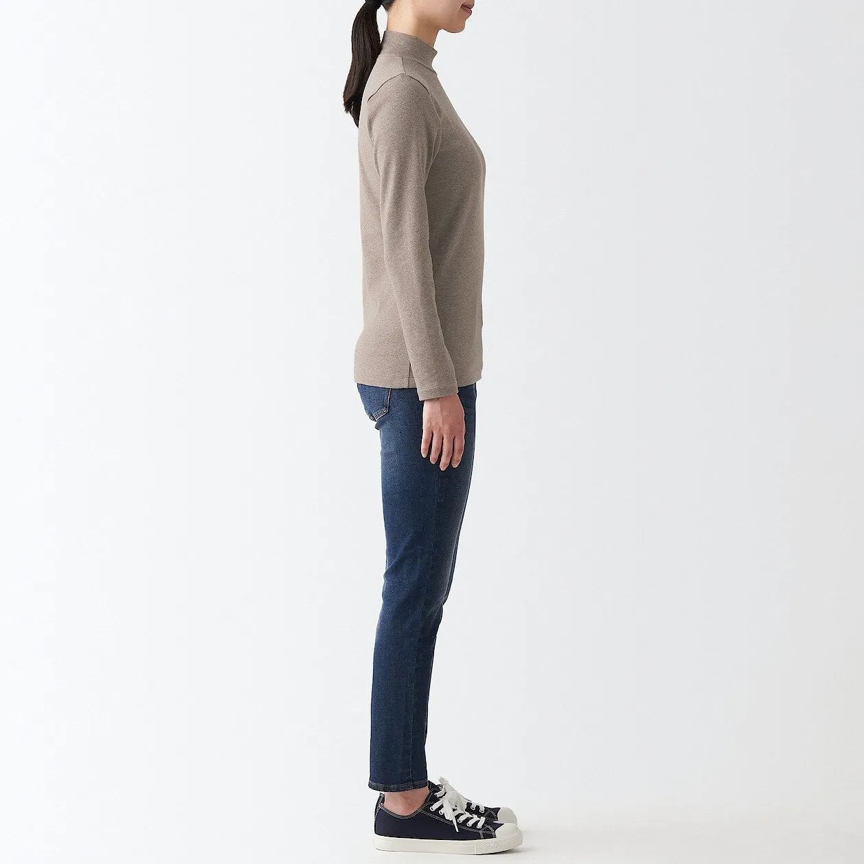 Stretch Ribbed High Neck Long Sleeve T-Shirt