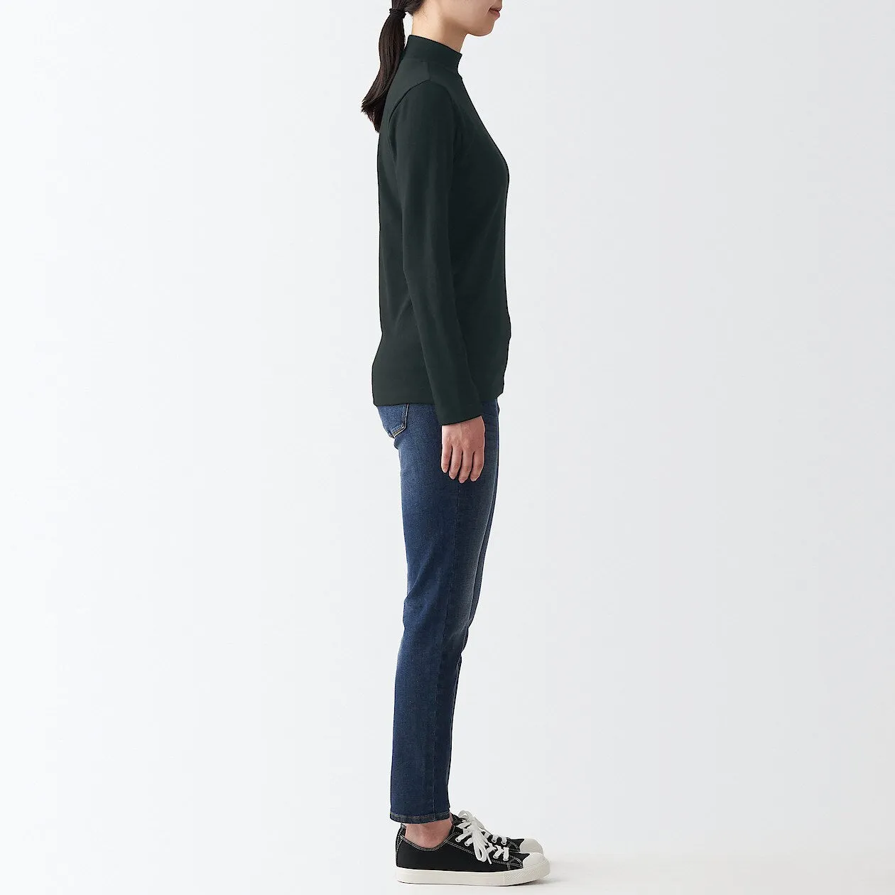 Stretch Ribbed High Neck Long Sleeve T-Shirt