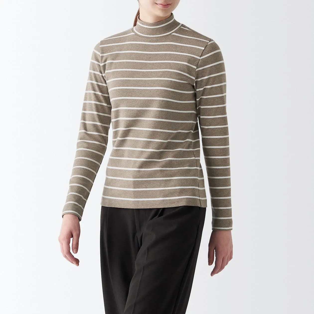 Stretch Ribbed High Neck Long Sleeve T-Shirt