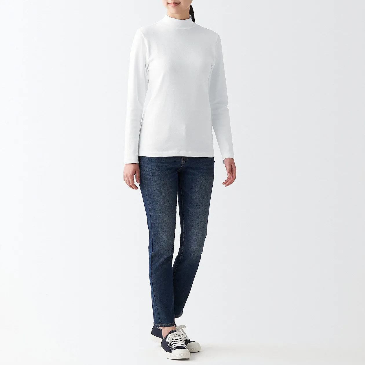 Stretch Ribbed High Neck Long Sleeve T-Shirt