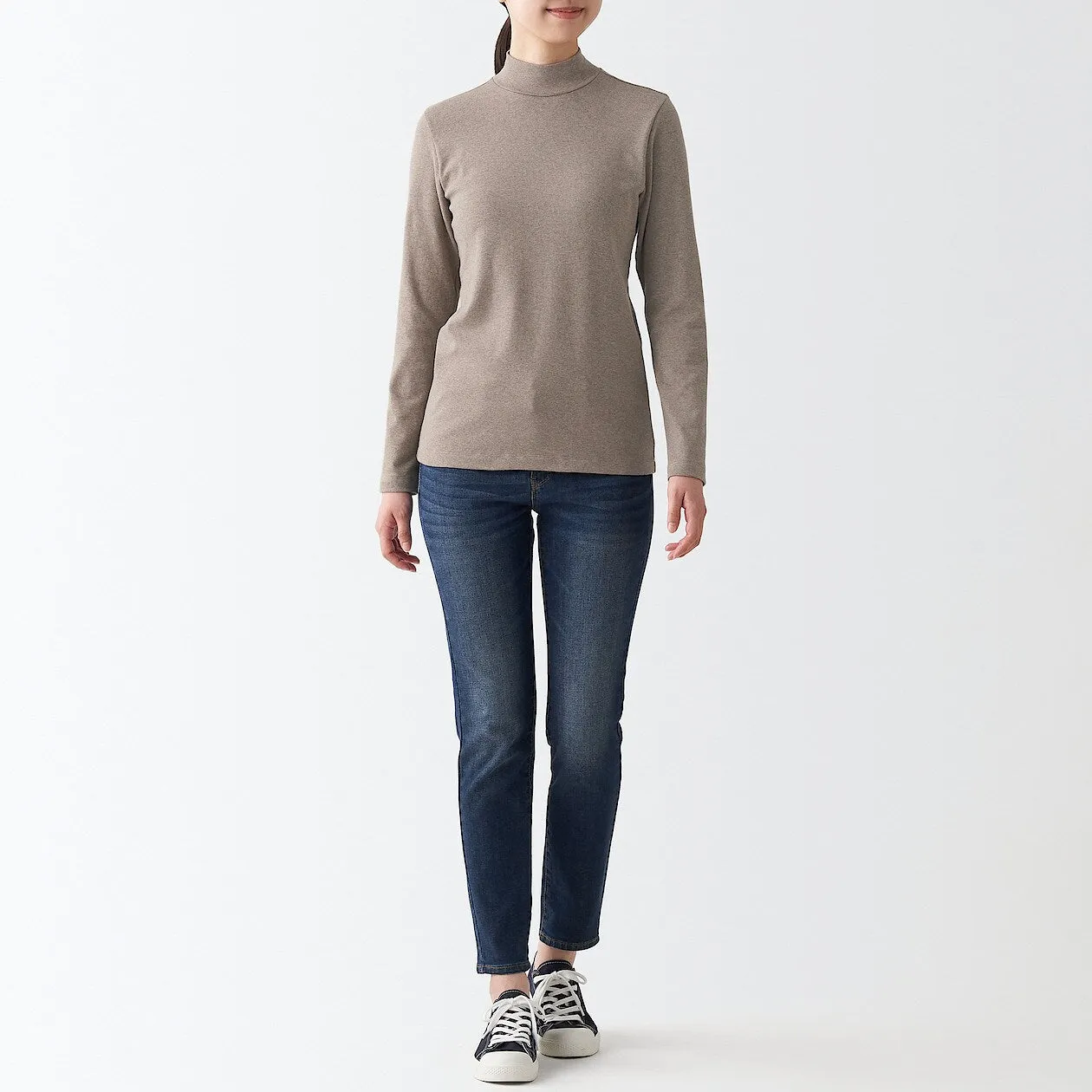 Stretch Ribbed High Neck Long Sleeve T-Shirt