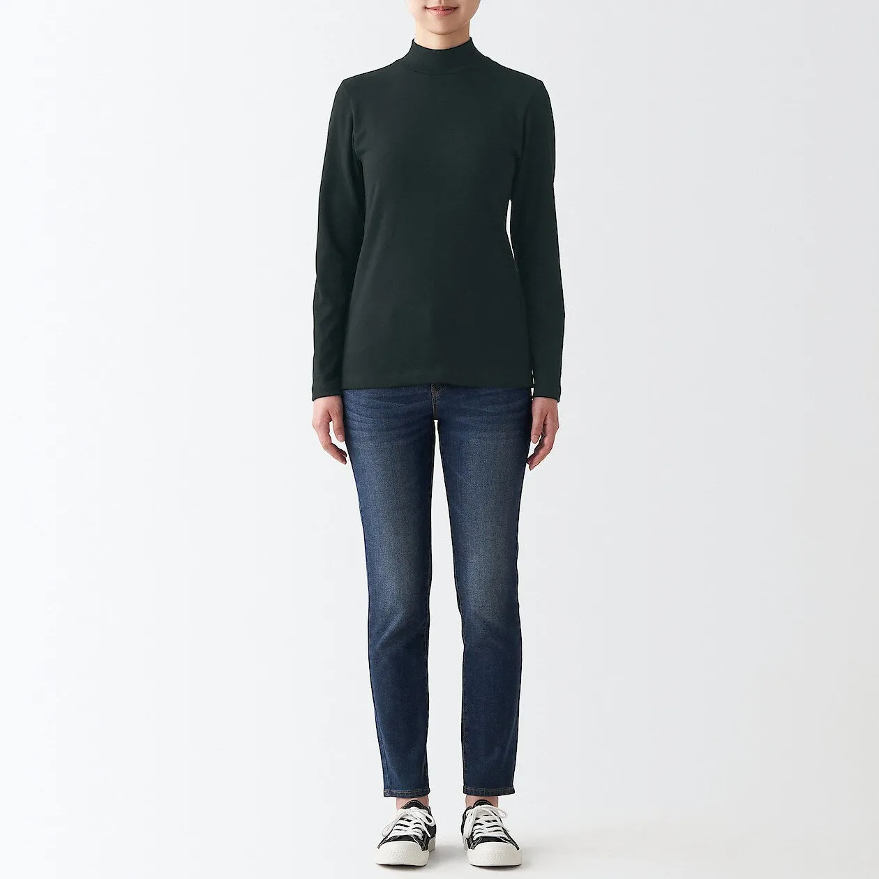 Stretch Ribbed High Neck Long Sleeve T-Shirt