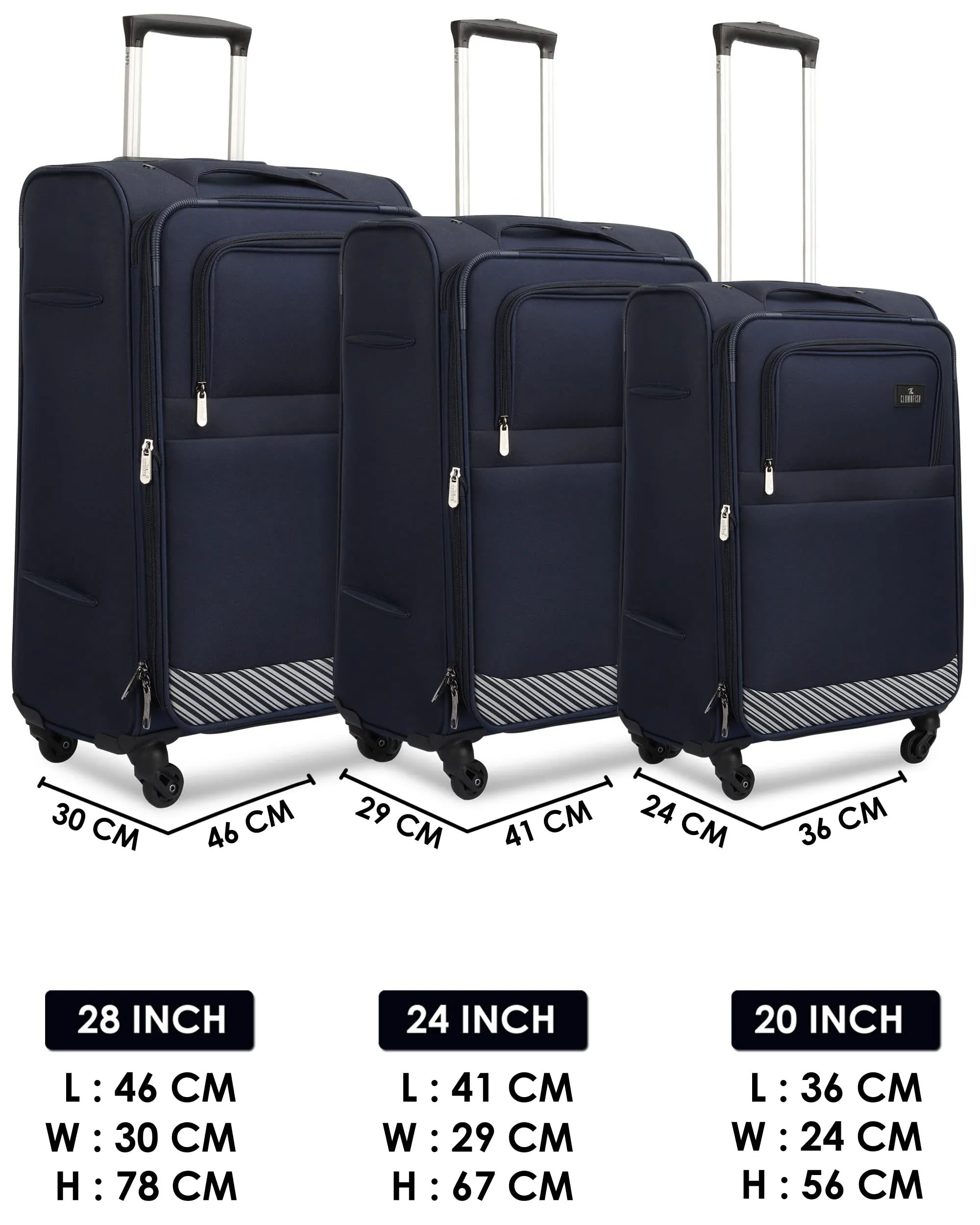 Sydney Series Set of 3 Trolley bags Navy Blue (Small, Medium, Large)