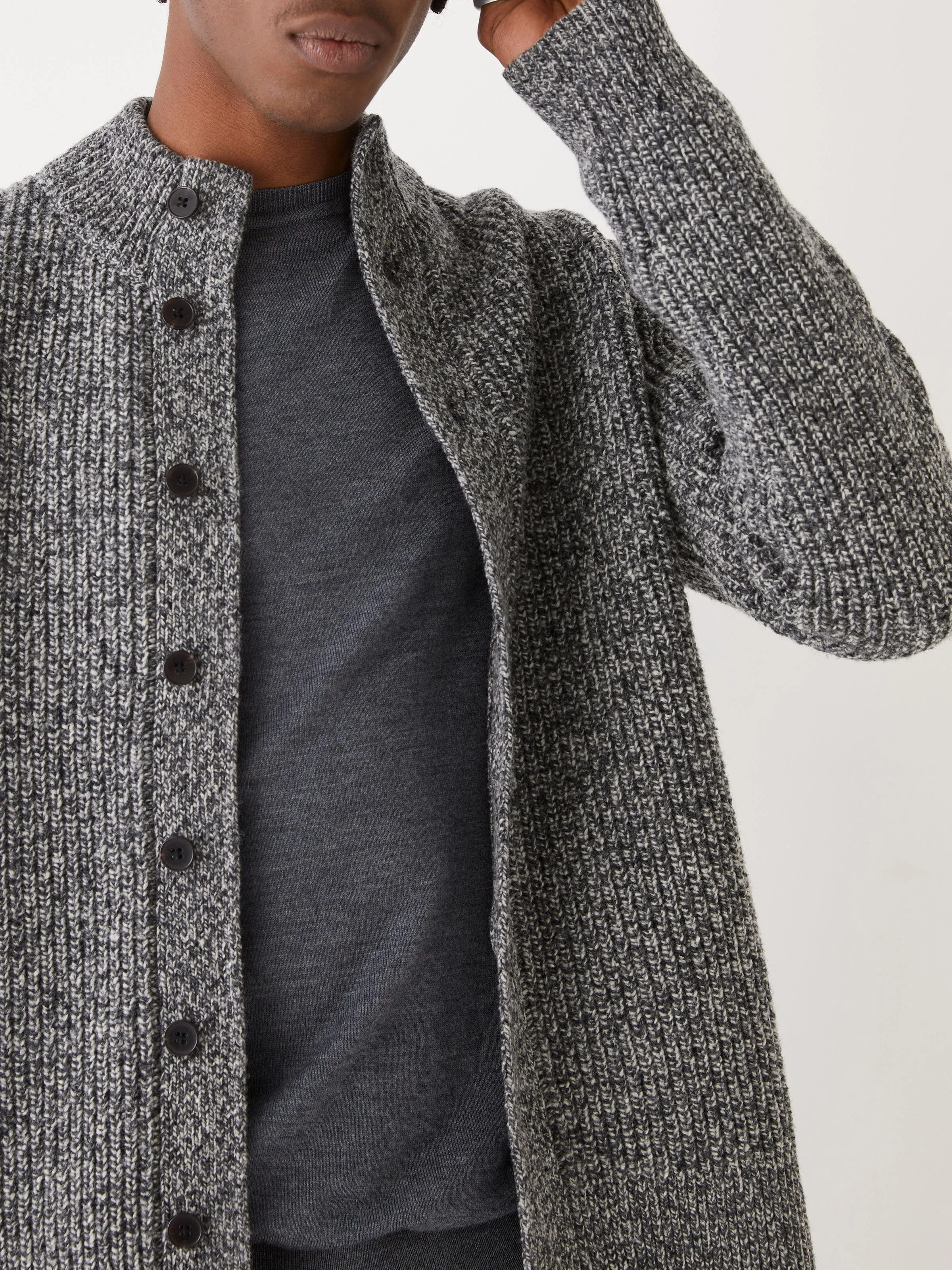 The Donegal Button-Up Sweater in Charcoal