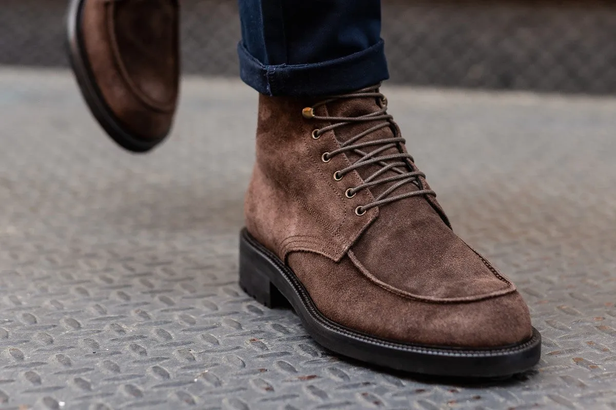 The Stryker Moc-Toe Boot - Dark Brown Suede