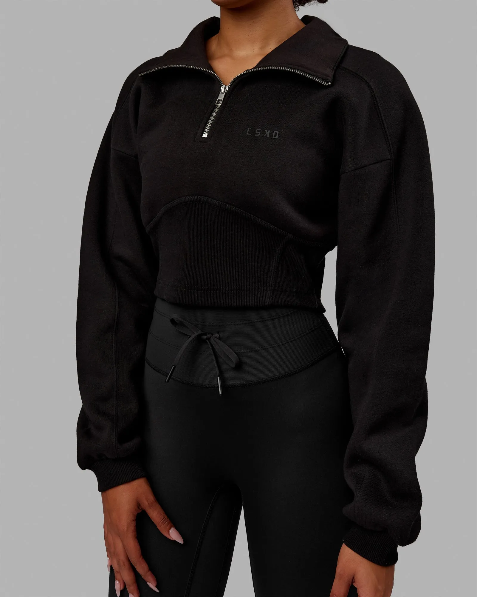 Thrive Corset 1/4 Zip Sweater - Black