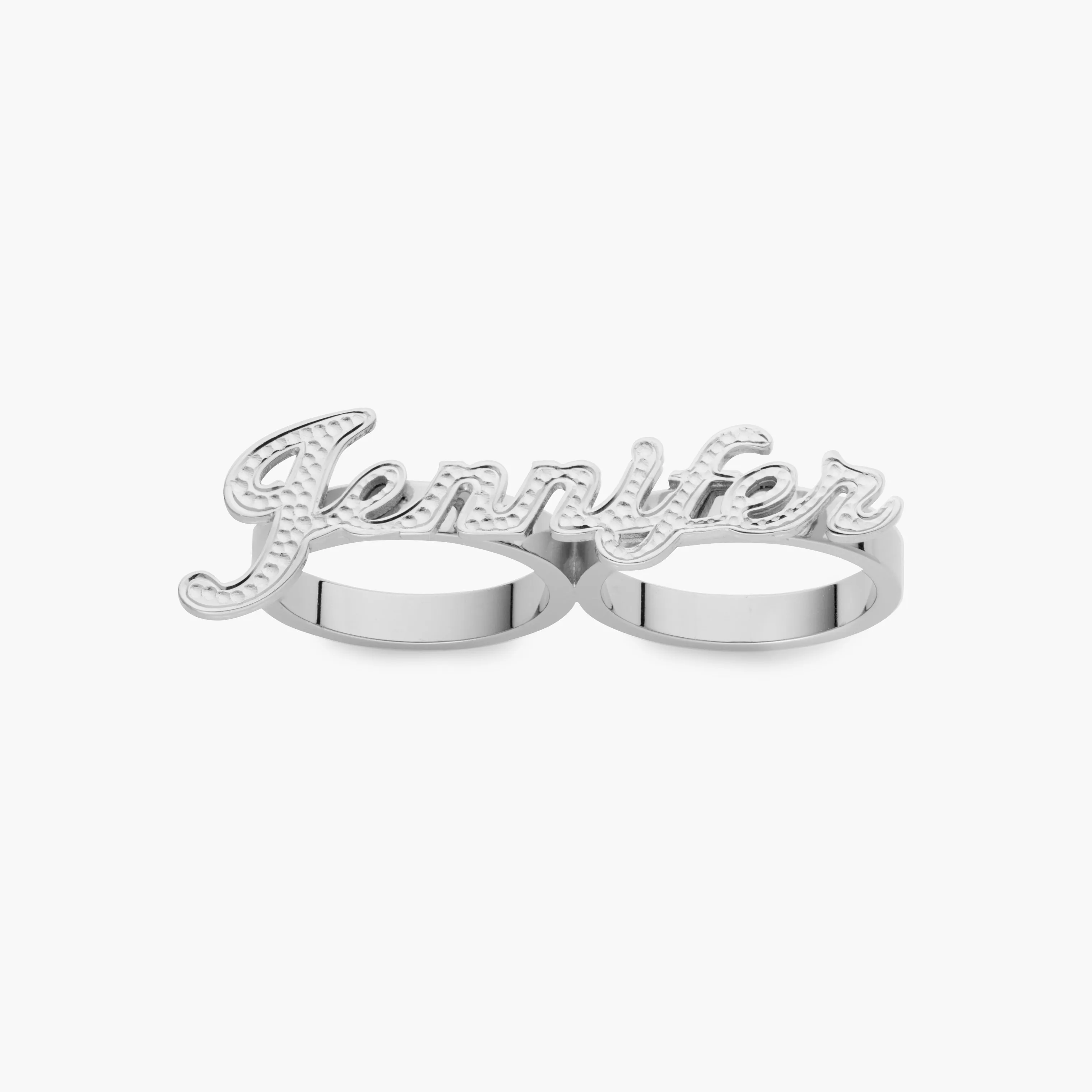 Two Finger Frosted Script Name Ring