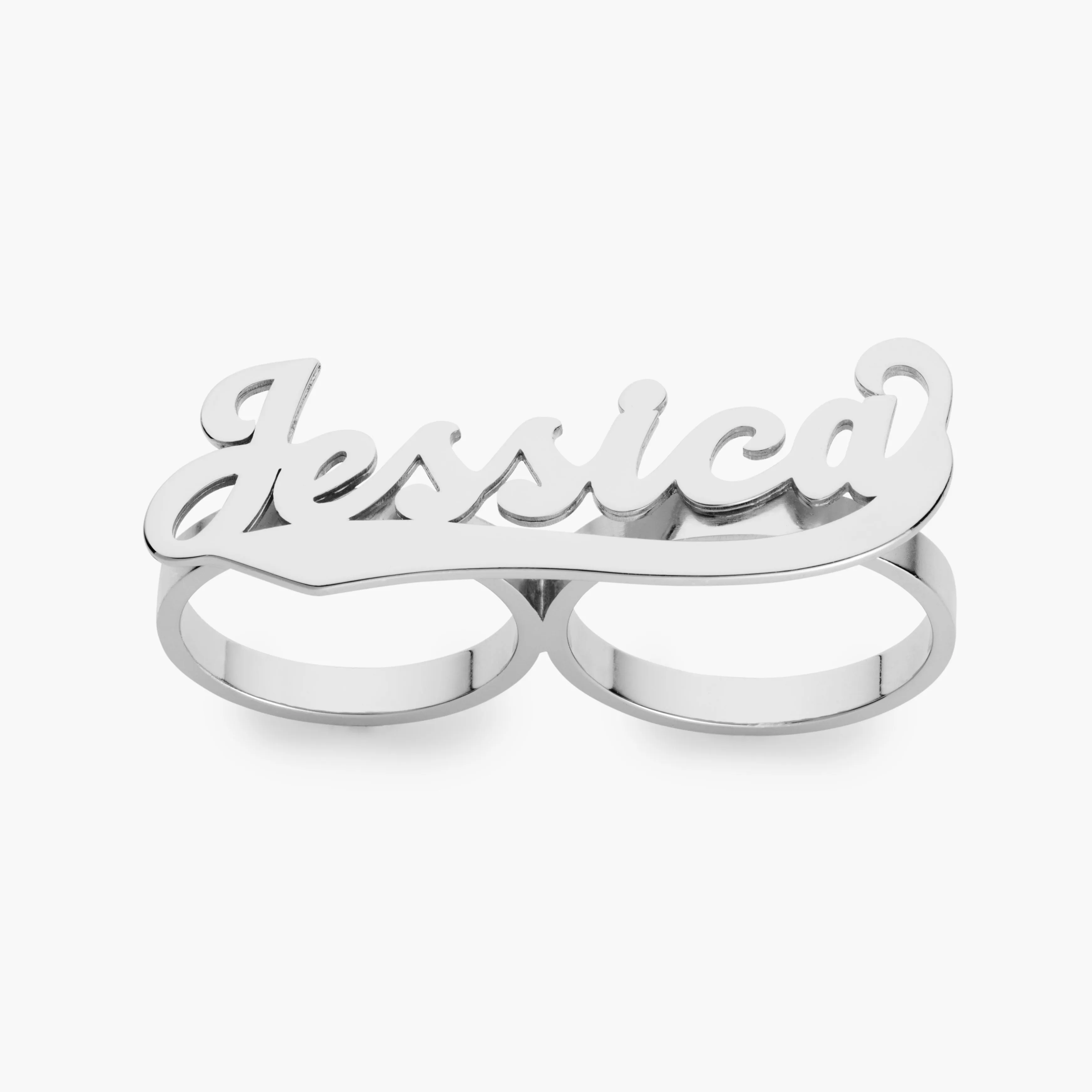 Two Finger Varsity Script Name Ring