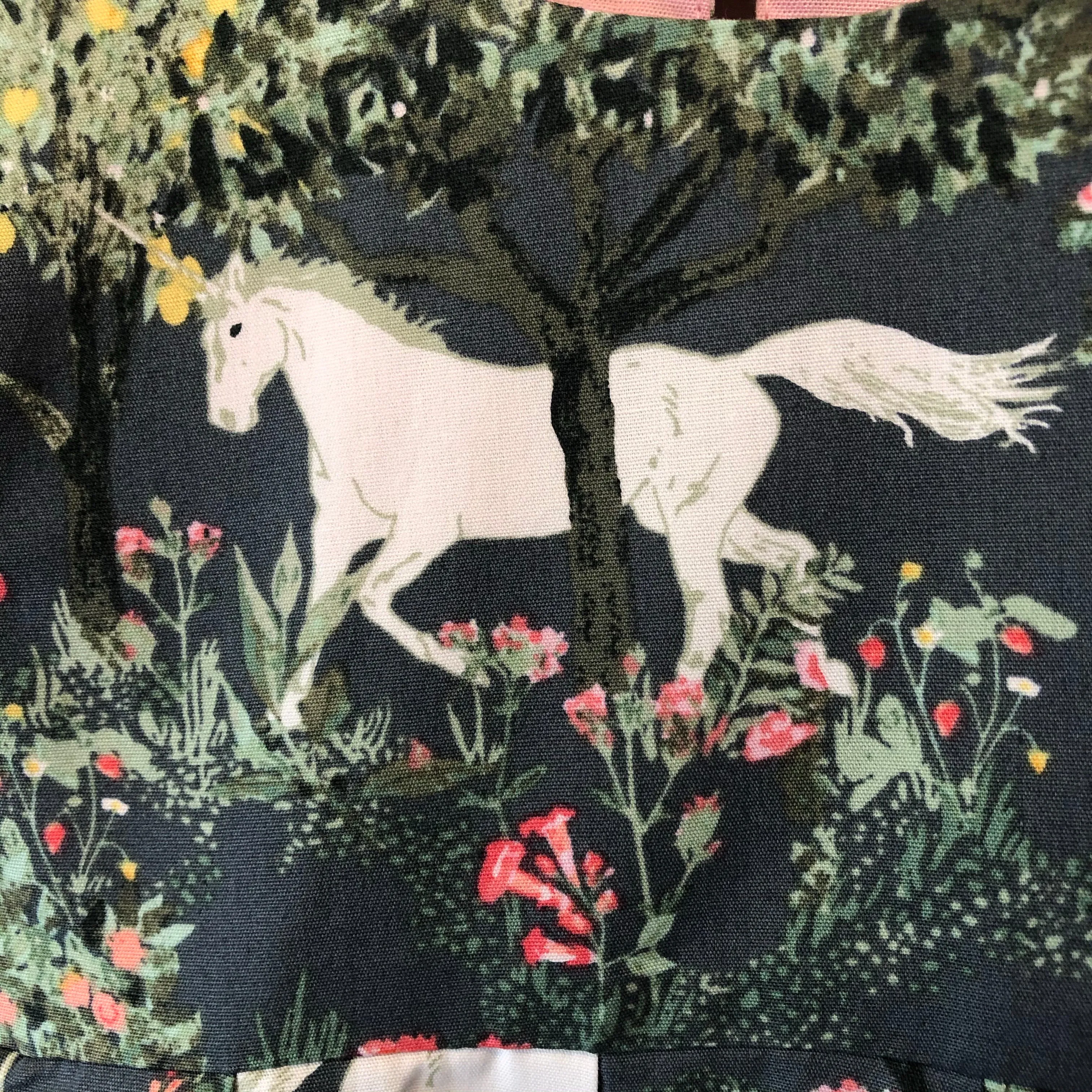 Unicorn Print Pleated Cotton Dress