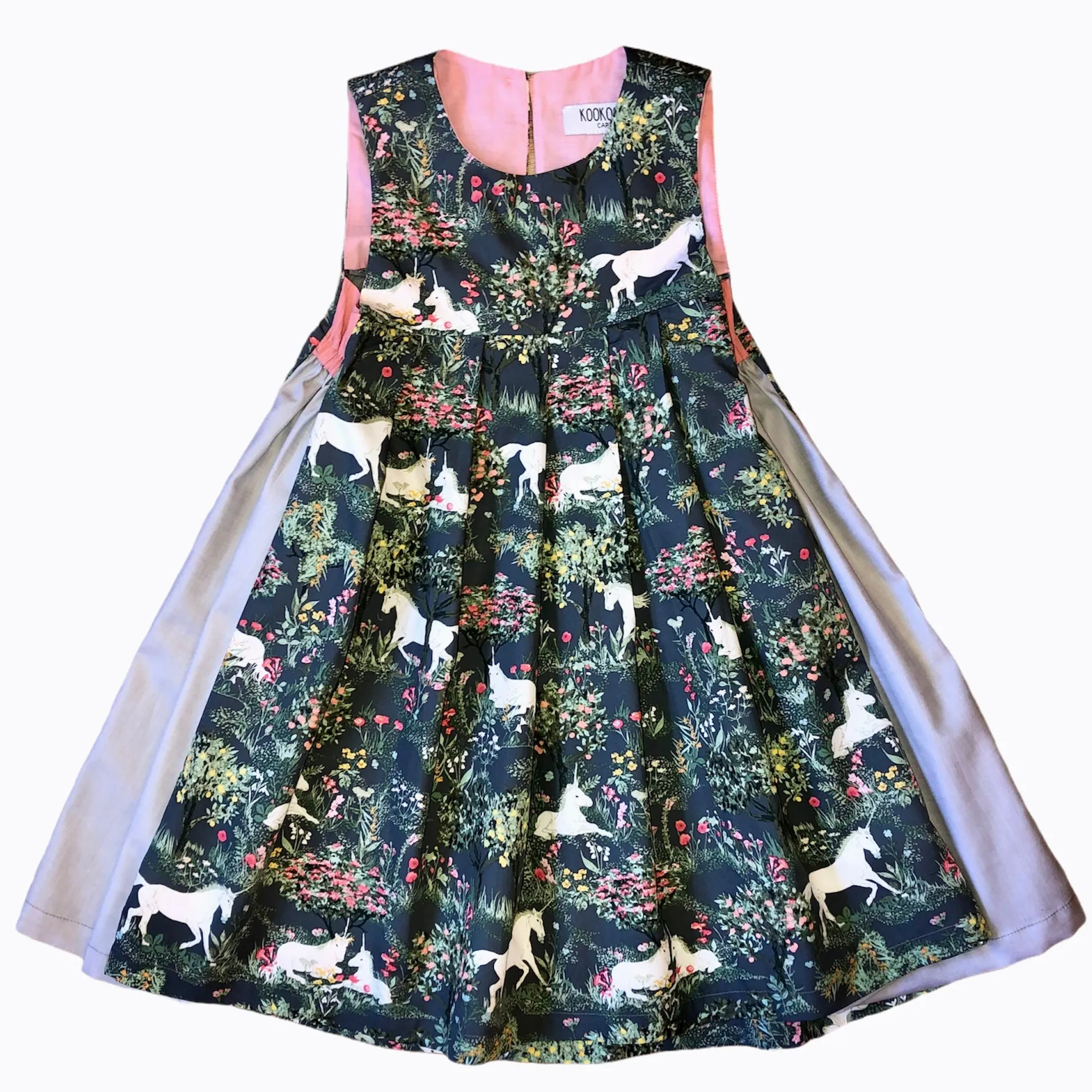 Unicorn Print Pleated Cotton Dress