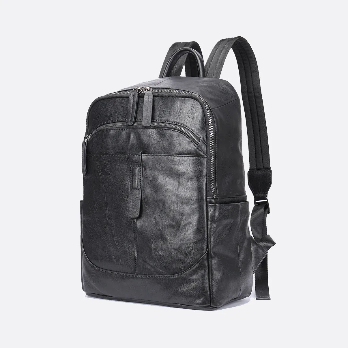 Unisex cowhide leather backpack Snap design V2