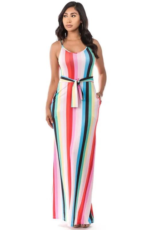 Vibed Down- Long Maxi Multicolor Maxi Dress