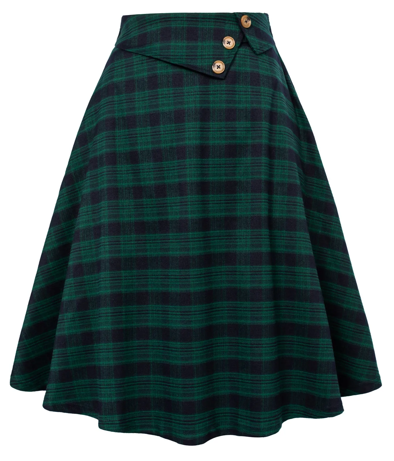 Vintage A-Line Skirt High Waisted Midi Skirt with Pockets & Buttons