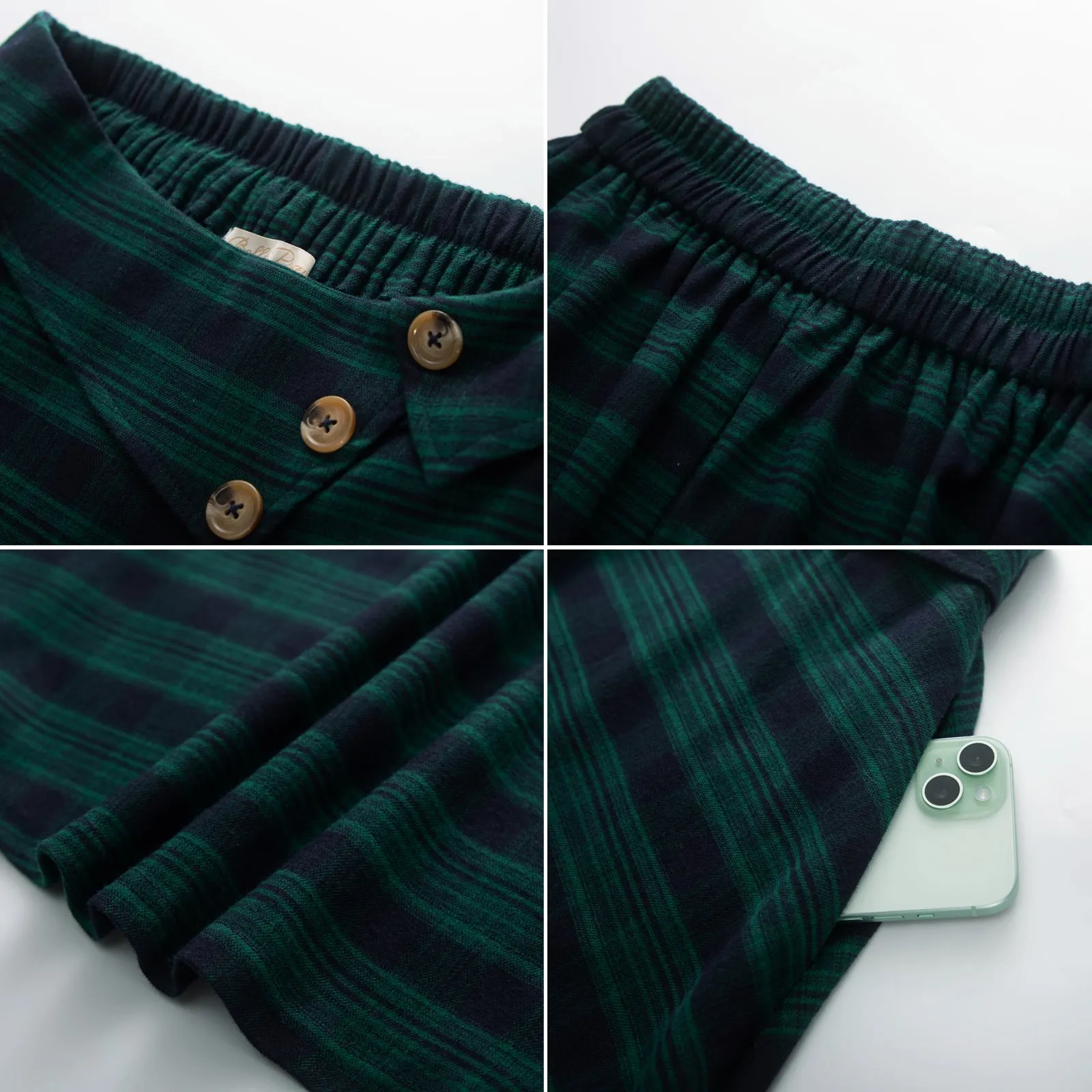 Vintage A-Line Skirt High Waisted Midi Skirt with Pockets & Buttons