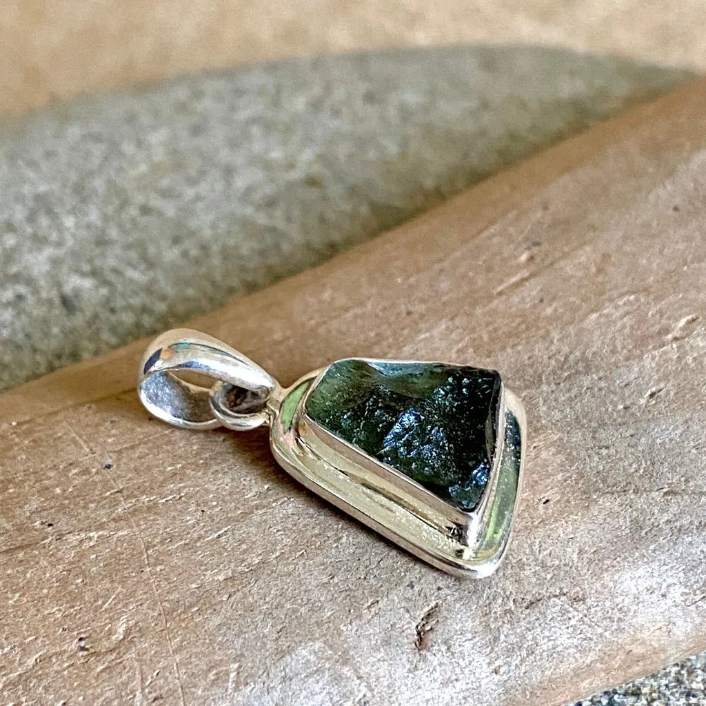 Vintage Moldavite Pendant in Sterling Silver Setting, 2.5 g