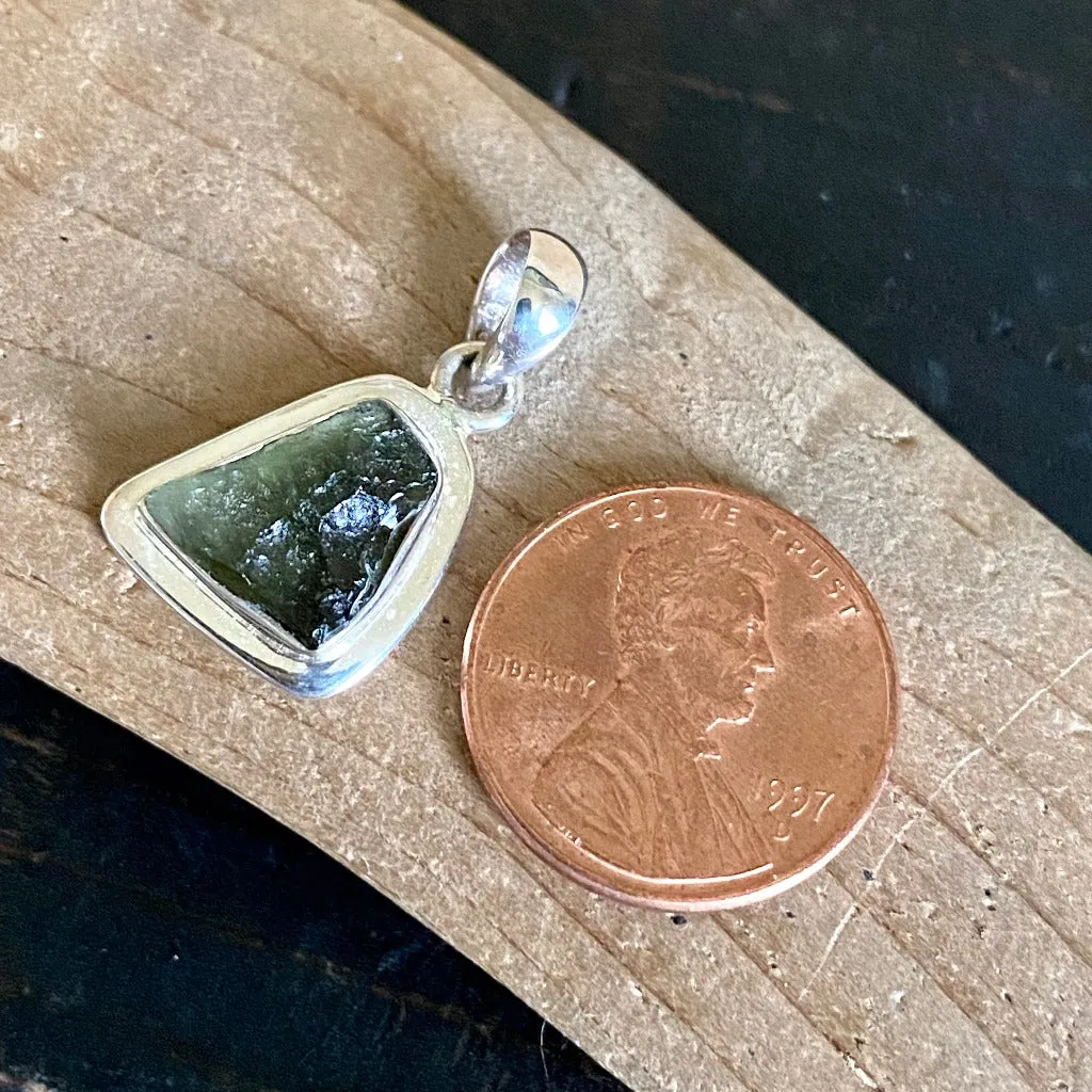 Vintage Moldavite Pendant in Sterling Silver Setting, 2.5 g