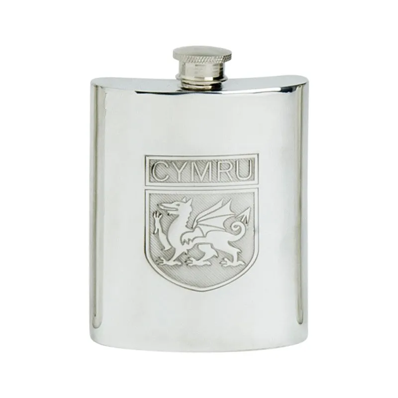 Welsh Shield Hip Flask (pewter)